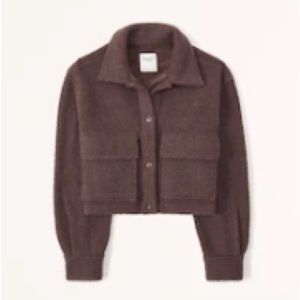 Abercrombie Cropped Sherpa Shirt Jacket, dark brown